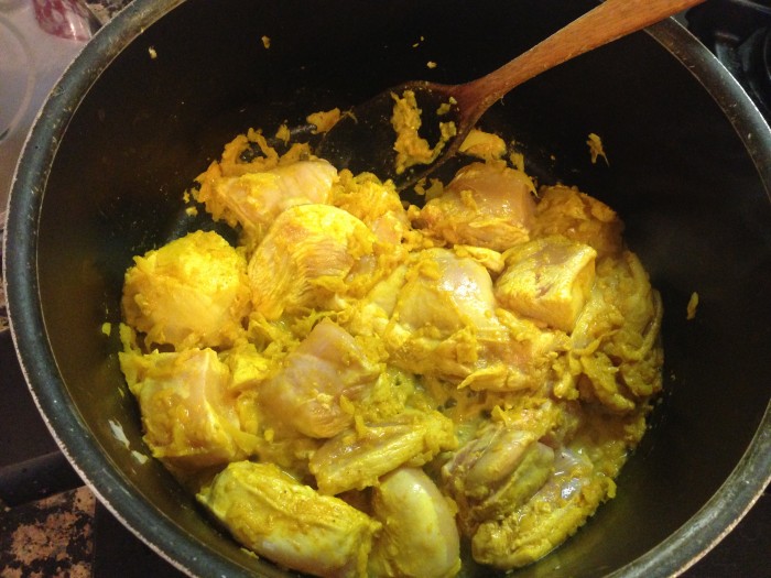 Cooking chicken for Fessenjoon Stew | BeatsEats.com