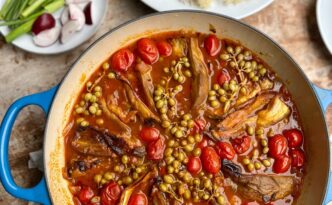 Air fryer Persian Khoresht Bademjan eggplant stew with tomatoes