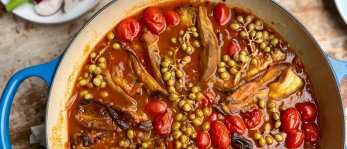 Air fryer Persian Khoresht Bademjan eggplant stew with tomatoes