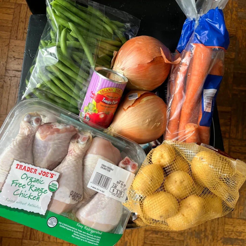 Ingredients for Khorak Morgh, a Persian chicken and vegetable stew.
