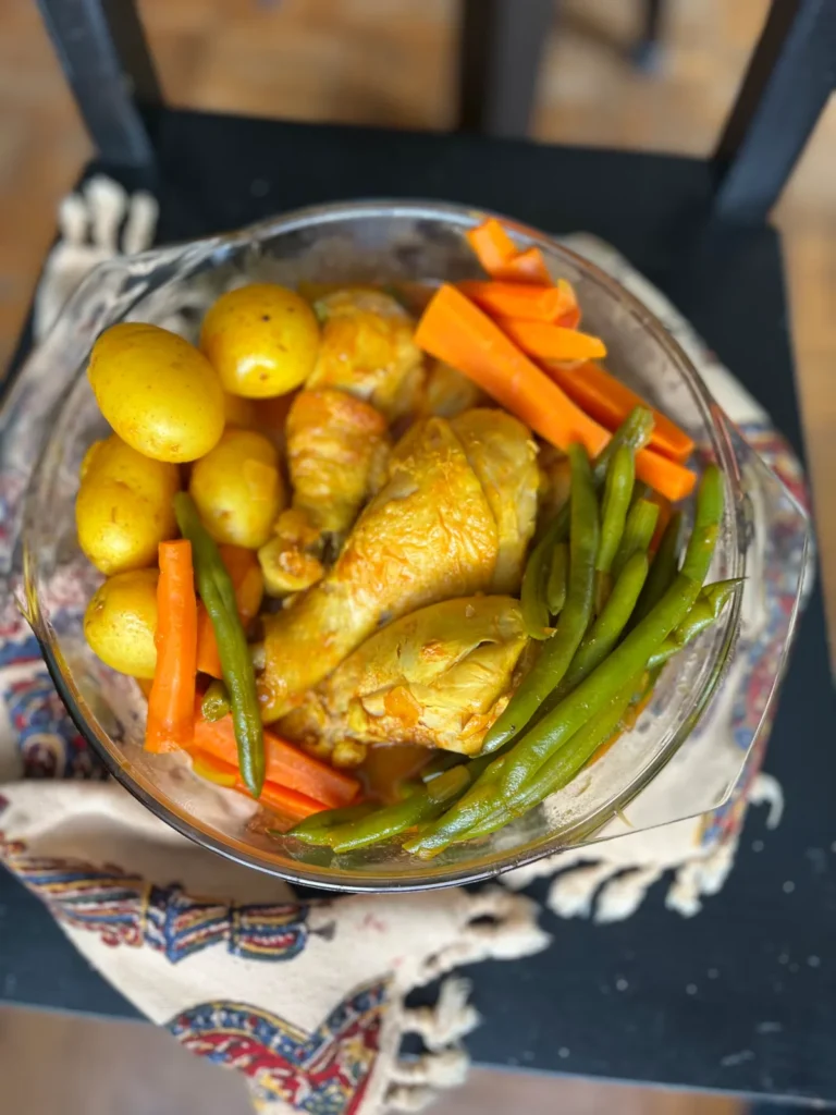 Persian Khorak Morgh chicken stew with potatoes carrots and green beans | BeatsEats.com